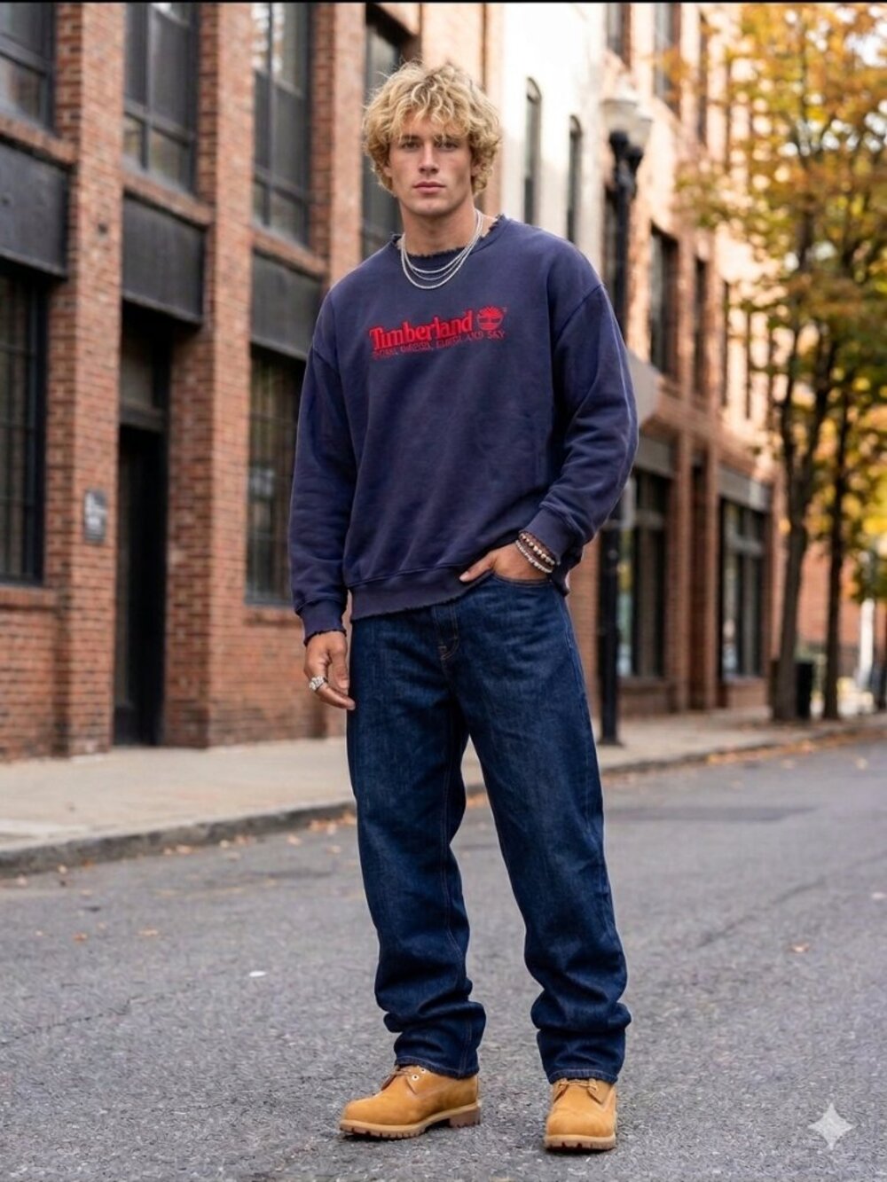 Thrashed Vintage Timberland Sweatshirt Mens USA Weathergear Embroidered 90s